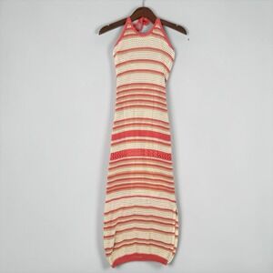 Freshman 1996 Orange & Cream Striped Crochet Halter Maxi Dress Size XS